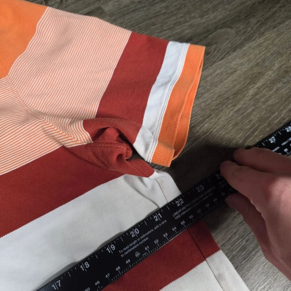 Banana Republic Mens XL Orange Red White Striped Pique Polo Shirt Stretch Cotton